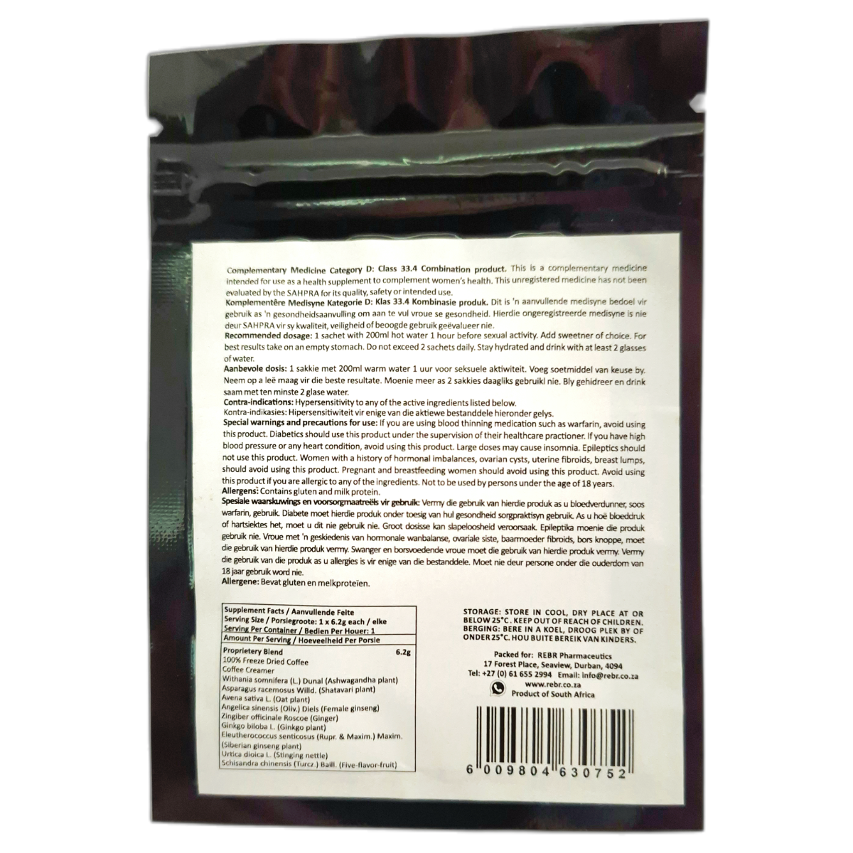 1 x MSS Ladies Coffee Premix 6.2g Back Label Black Foil