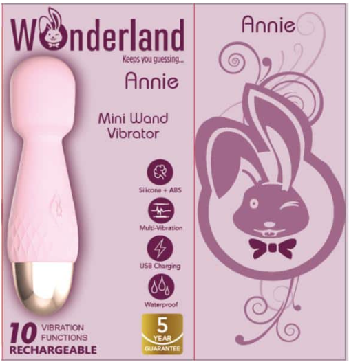 Wonderland Annie Mini Wand Rechargeable Light Pink Packaging
