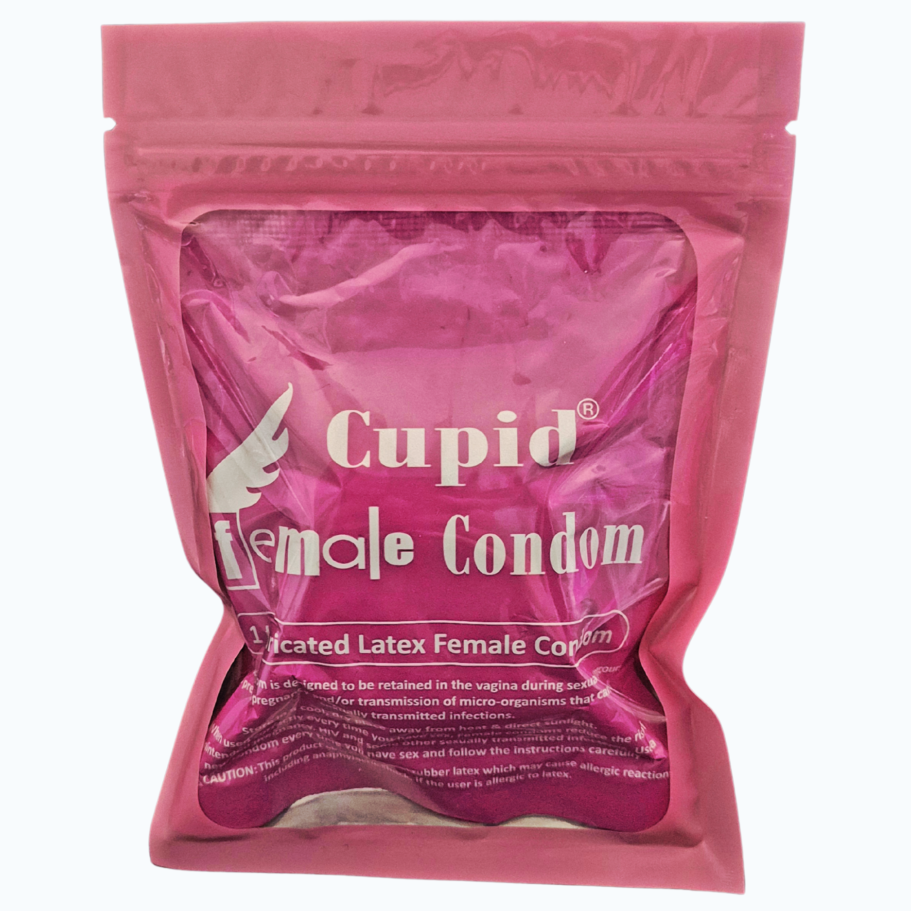 Cupid Premium Female Natural Latex condom TAL pink mylar front view